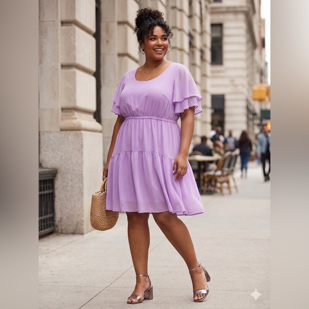 torrid Lilac Tiered Ruffle Sleeve Mini Dress